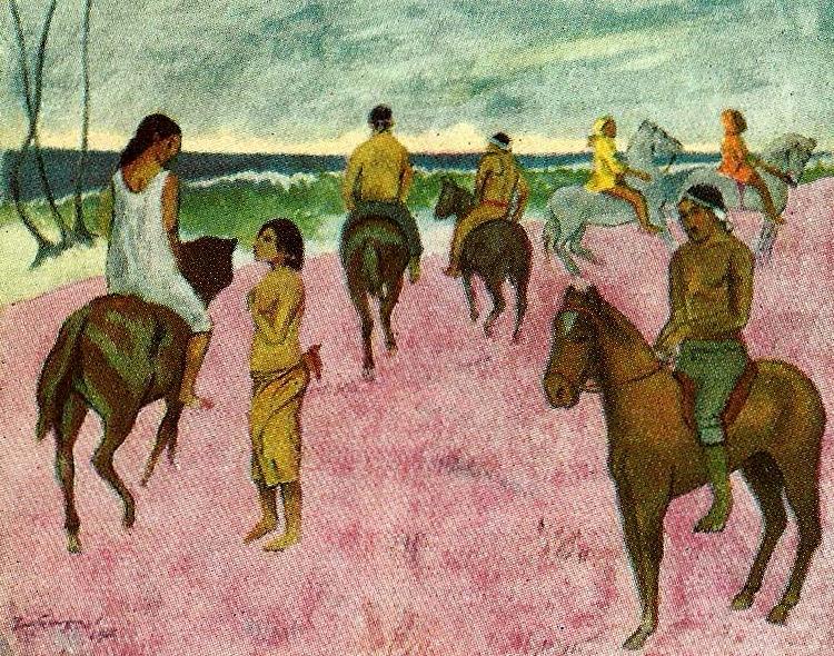 Paul Gauguin ryttare pa stranden